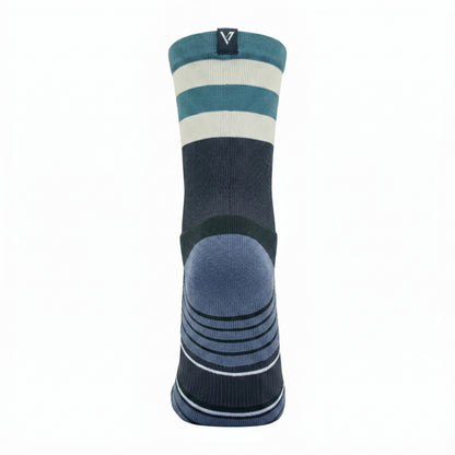 Blue and gray striped sock on a white background