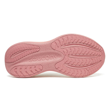 Bottom sole pink with 'Saucony' branding on a white background