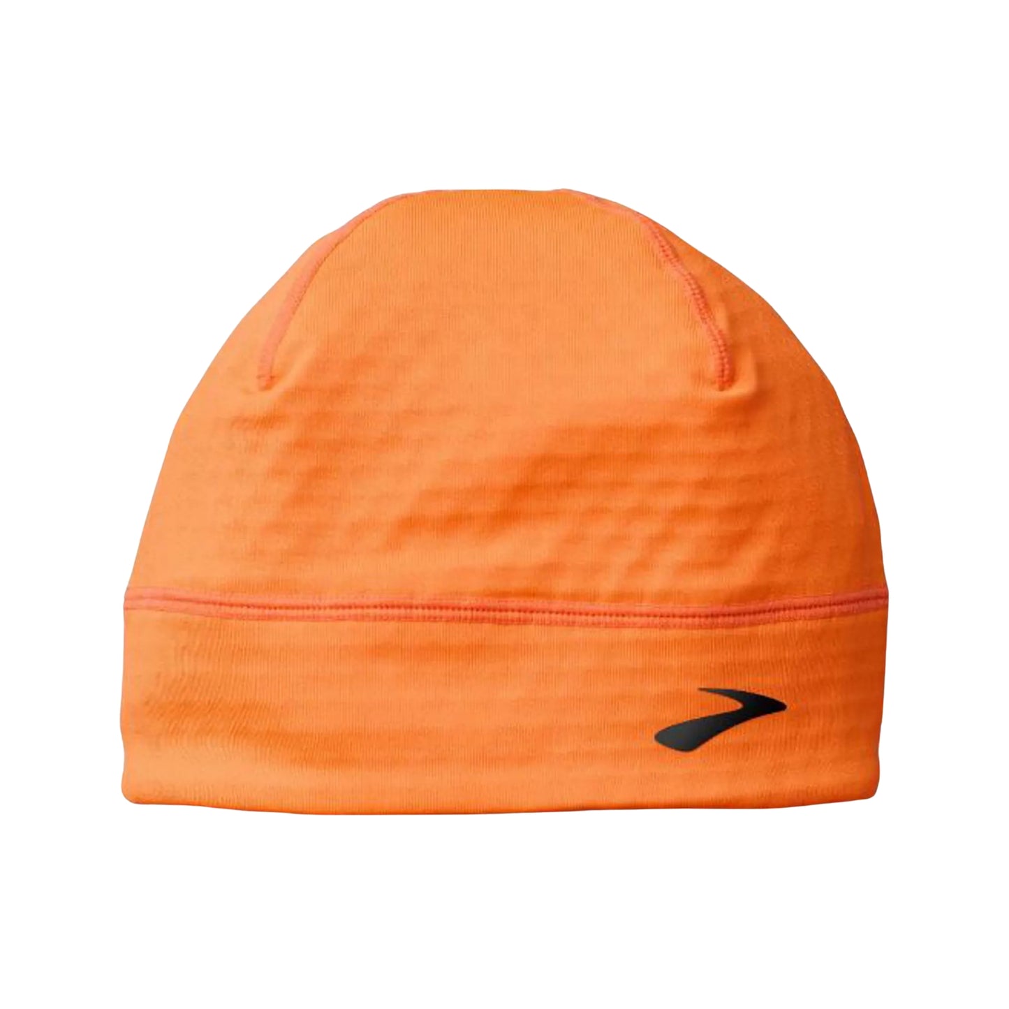 Orange beanie with a black Brooks logo on a white background