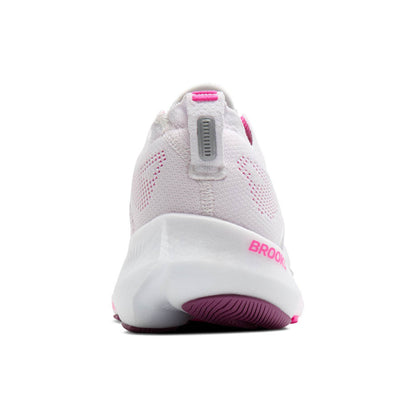 White Brooks running shoe with pink accents on a white background