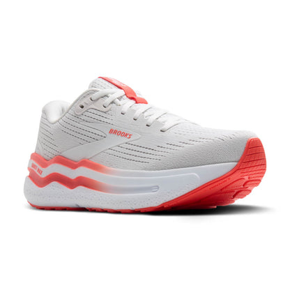 White running shoe with red accents on a white background