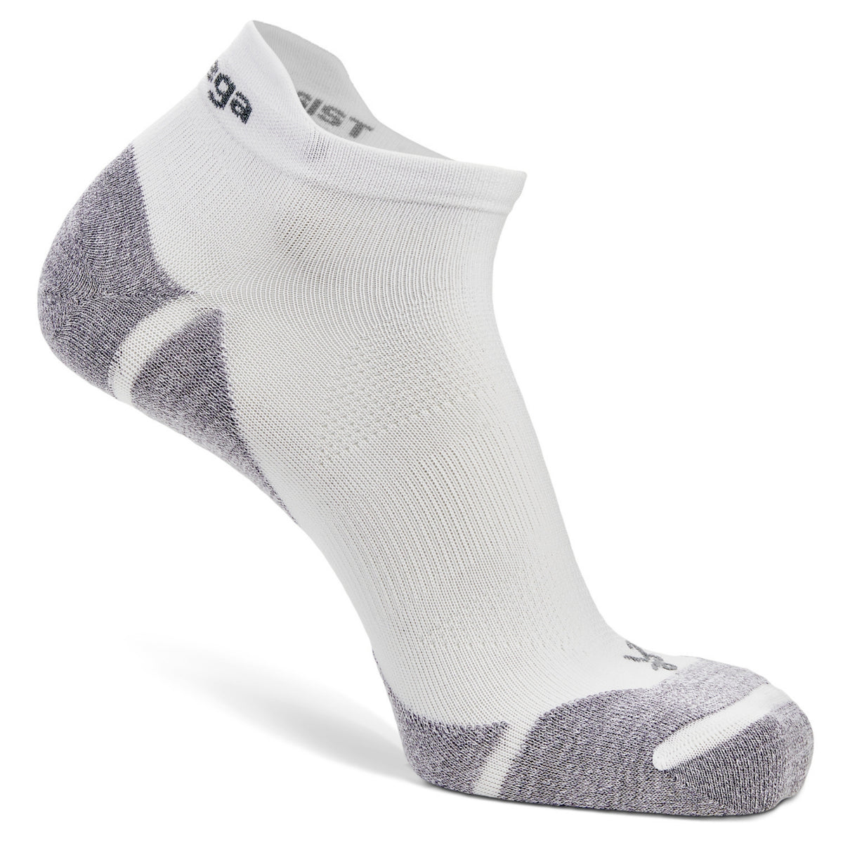 A single low-cut athletic sock in white with gray heel, toe, and side panels, shown on a clean white background. The brand name 'Haglst' is partially visible on the collar.