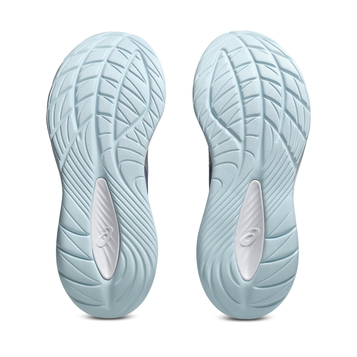 Light blue running shoe sole with brand logo on a white background