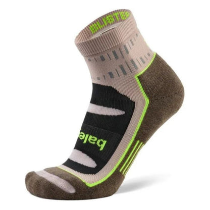 Brown and gray sock with green accents on a white background