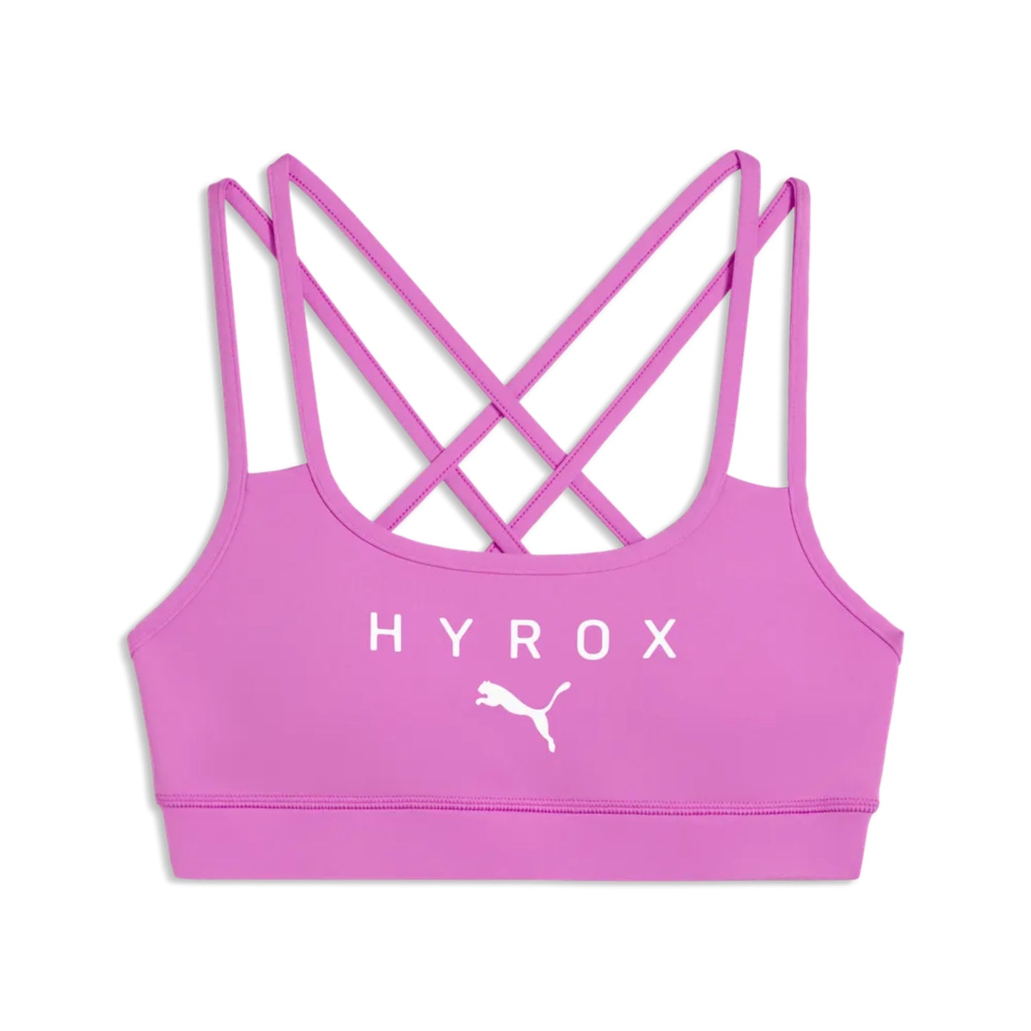 Puma Hyrox Bra in colour electric orchid on a white background