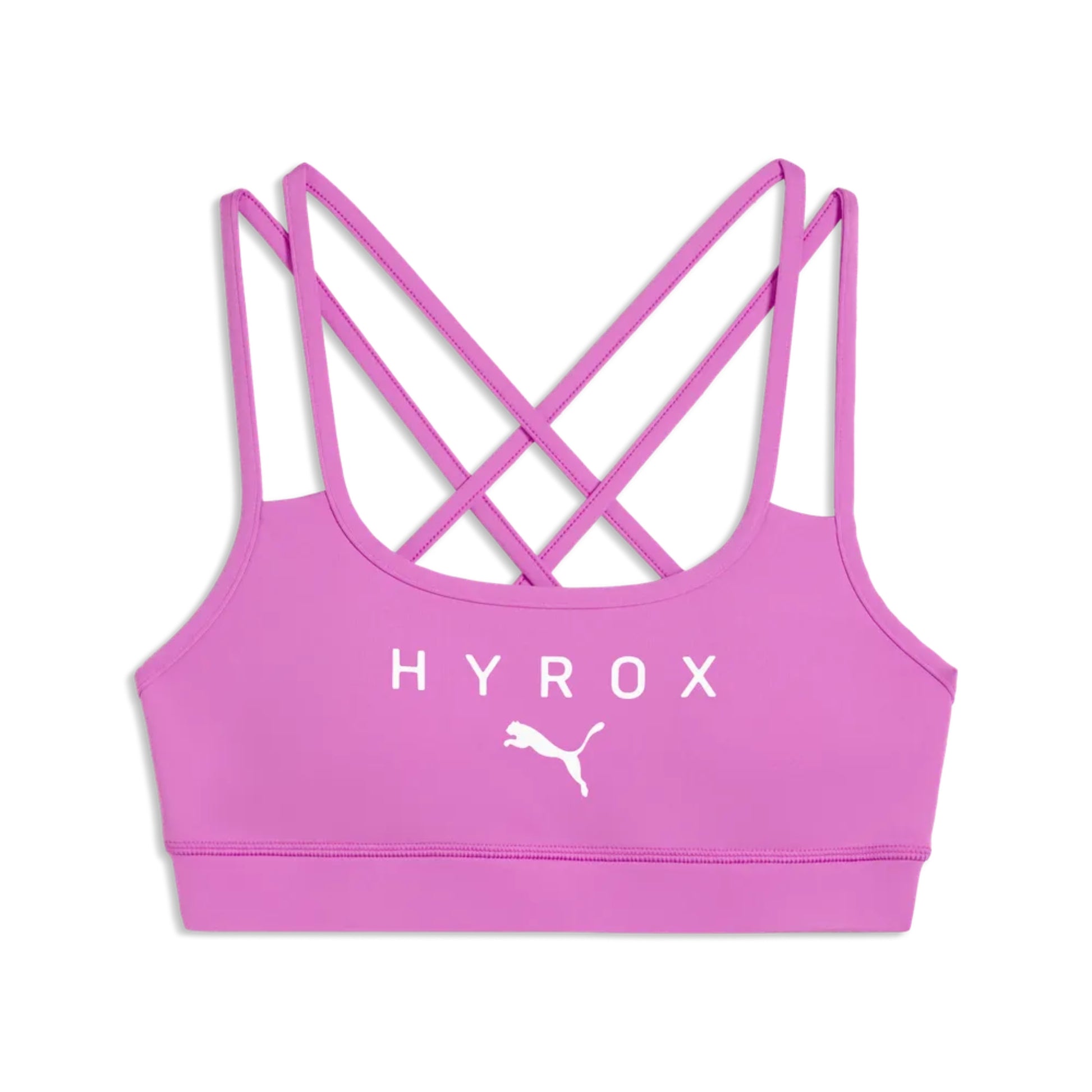 Puma Hyrox Bra in colour electric orchid on a white background