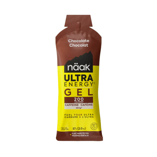 Naak Ultra Energy Gel packaging with chocolate flavor on a white background