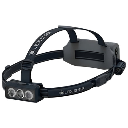 Black LEDLENSER headlamp on a white background