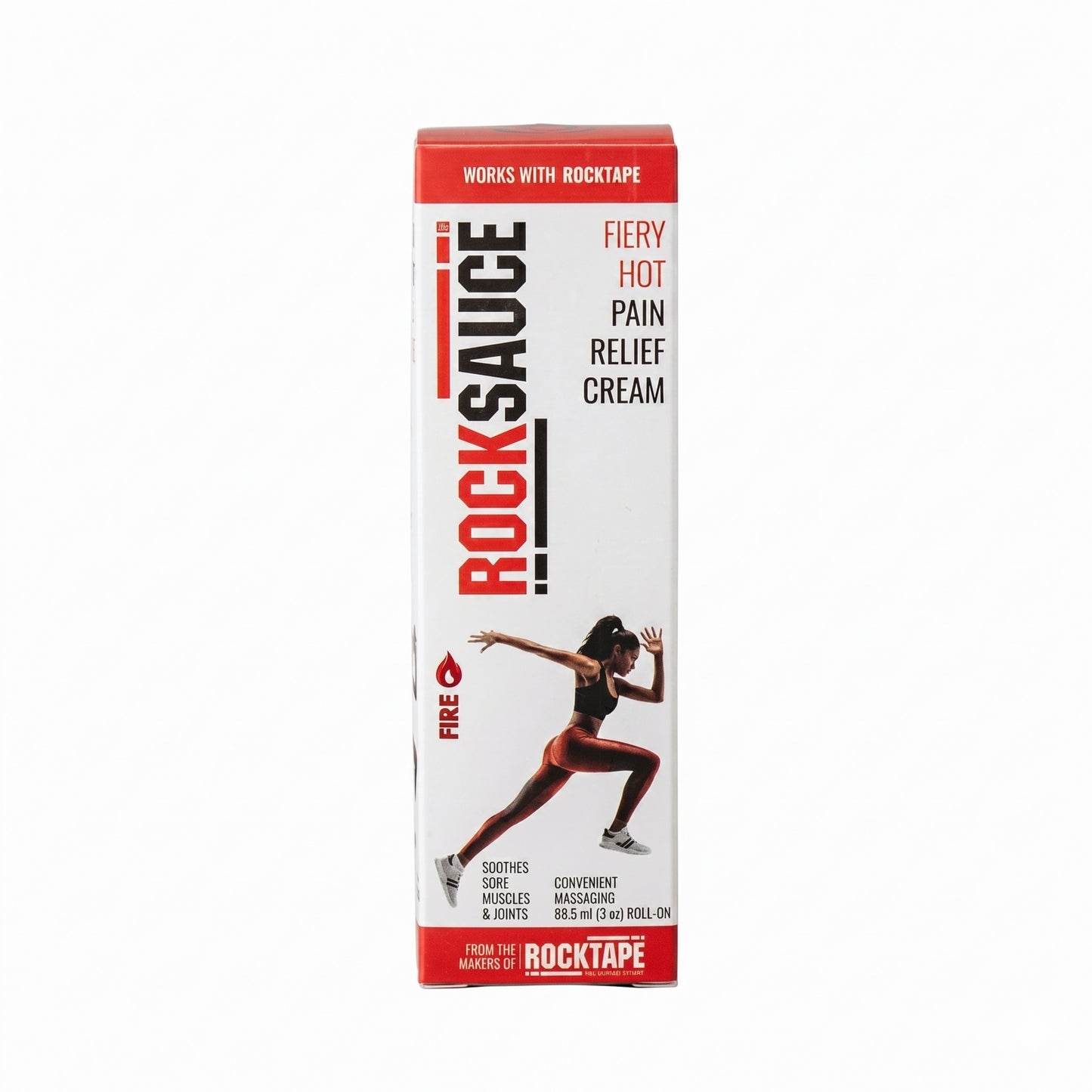 Box of RockSauce Fiery Hot Pain Relief Cream on a white background