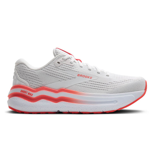 White running shoe with red accents on a white background