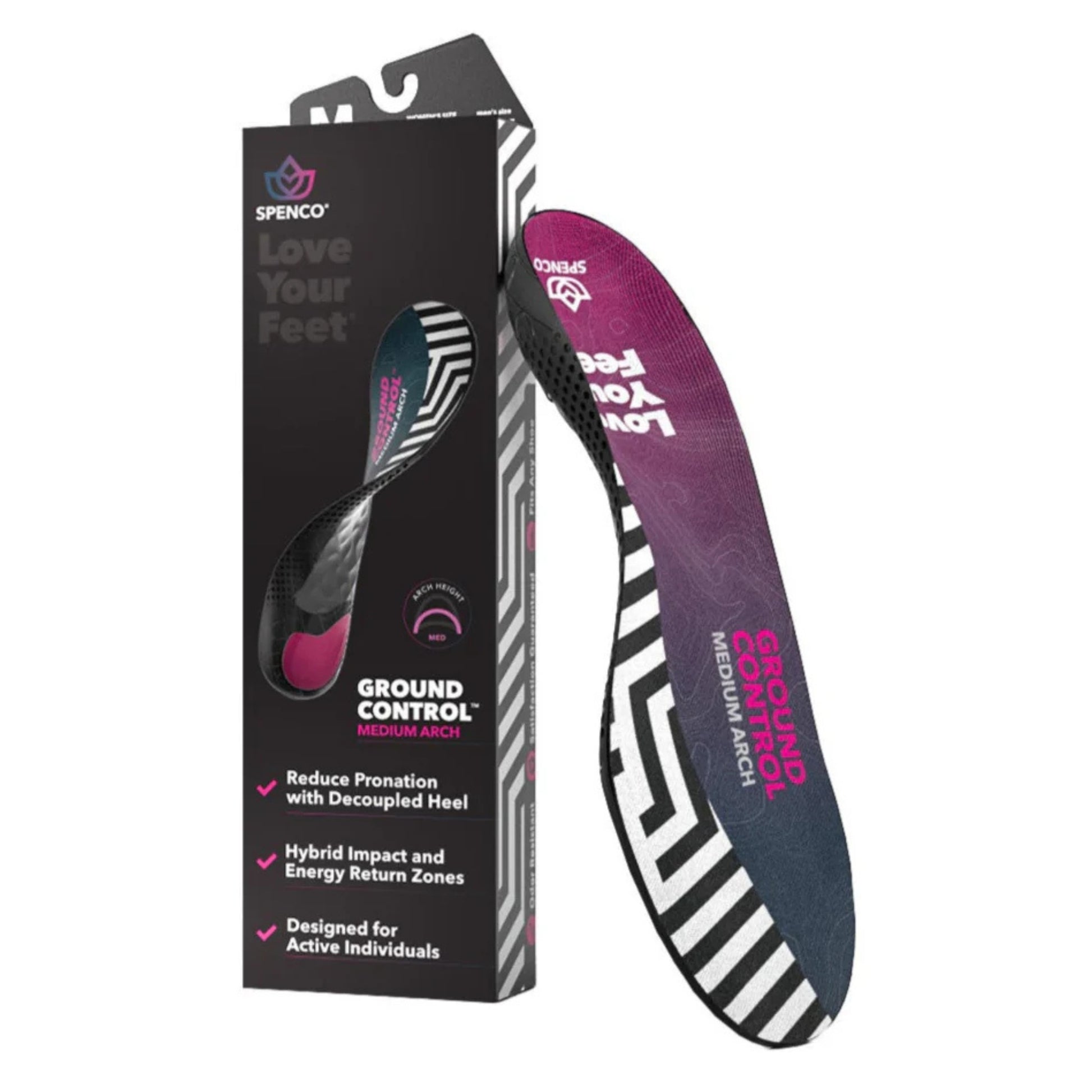 Spenco ground control insole with packaging on a white background