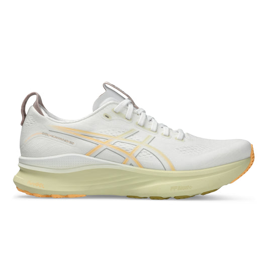 White Asics running shoe with a light sole on a white background