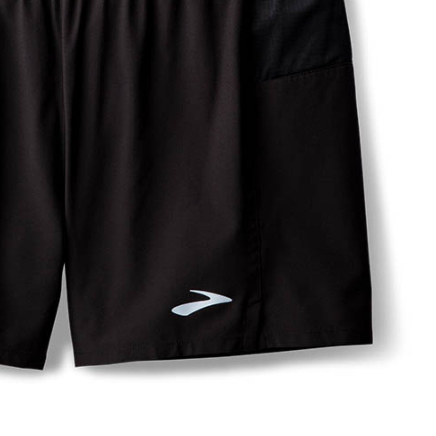 Black running shorts with a logo on a white background