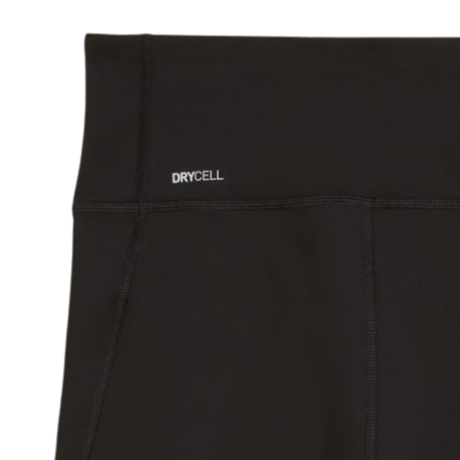 Black Puma tights with 'Drycell' branding on a white background