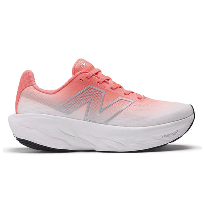 Red and white running shoe with a brand logo on a white background