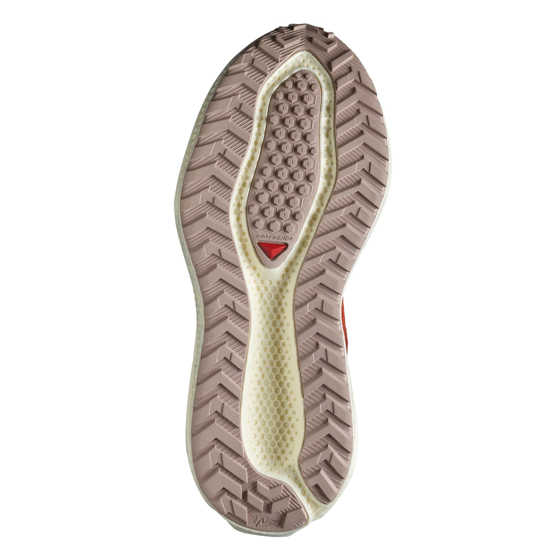 Close-up of a shoe sole with tread pattern on a white background