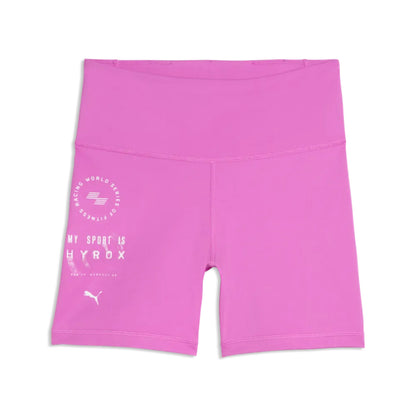 Pink Puma tights with white text and logos on a white background