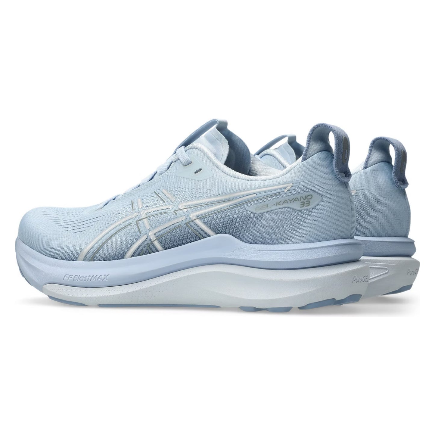 Light blue Asics running shoes on a white background