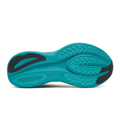 Teal and black athletic shoe sole on a white background