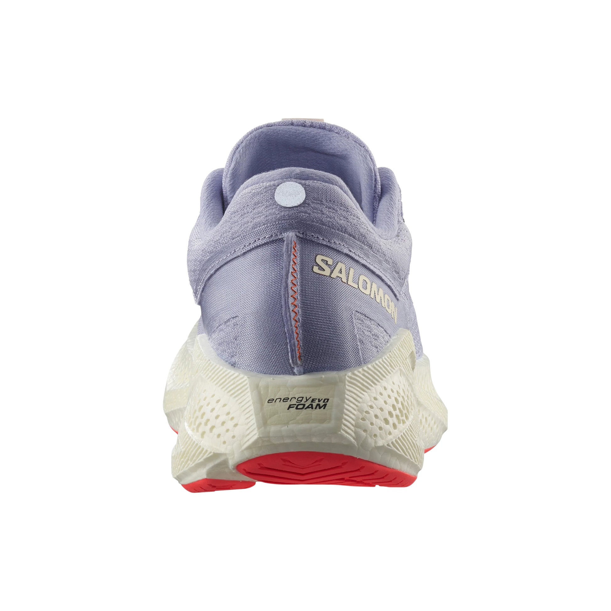 Salomon purple running shoe with purple upper and white sole on a white background