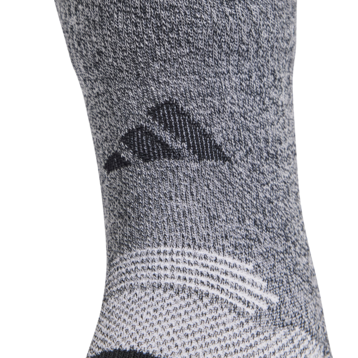 Close-up of a Adidas gray and back sock on a white background