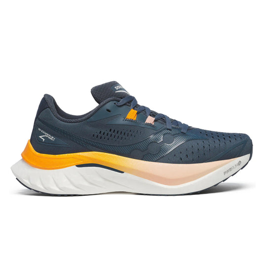Dusk/Peel Saucony running shoe with orange and light pink gradient sole