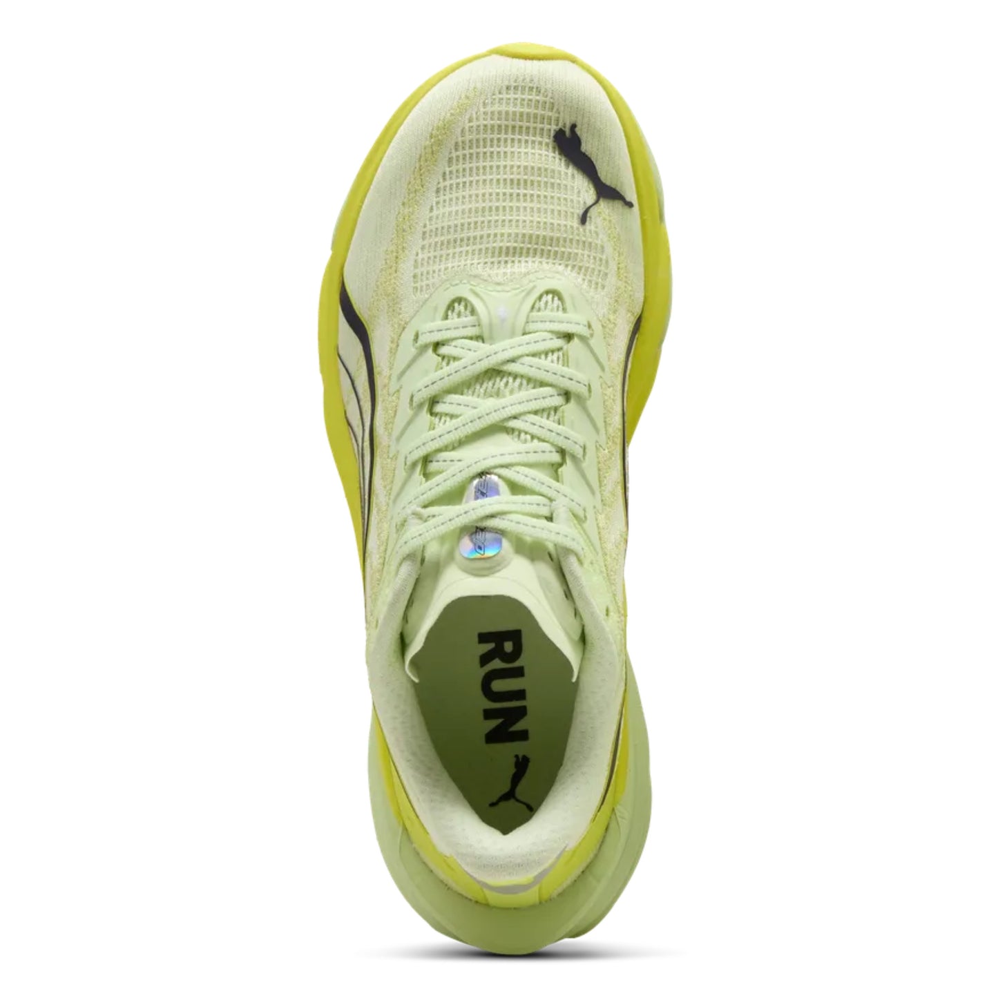 Light green Puma running shoe with Puma logo on a white background