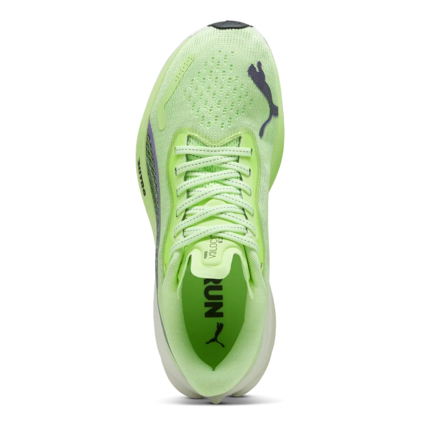 Green Puma running shoe with Puma logo on a white background