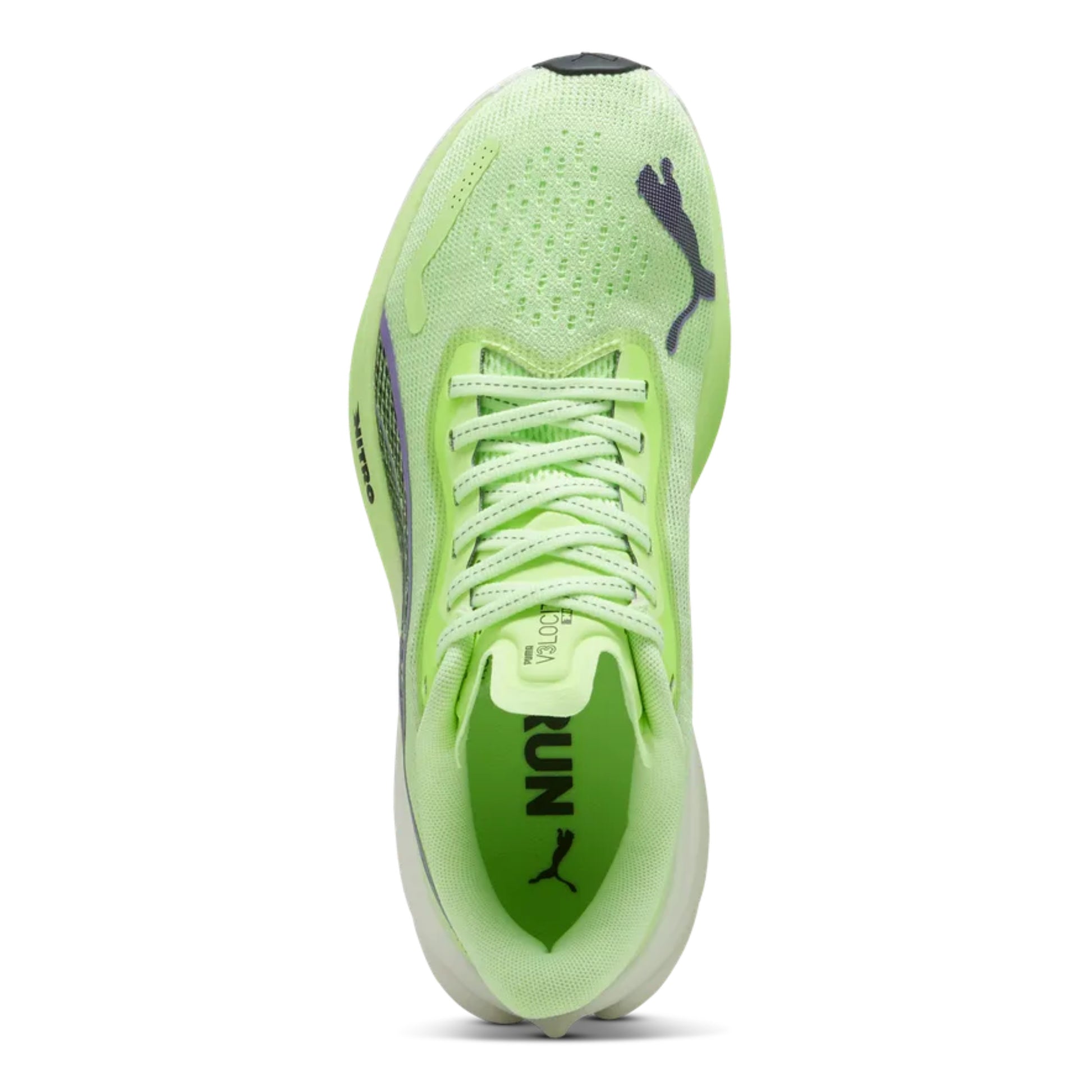 Green Puma running shoe with Puma logo on a white background