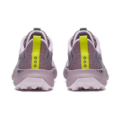 Pair of pink running shoes with a light green accent on a white background