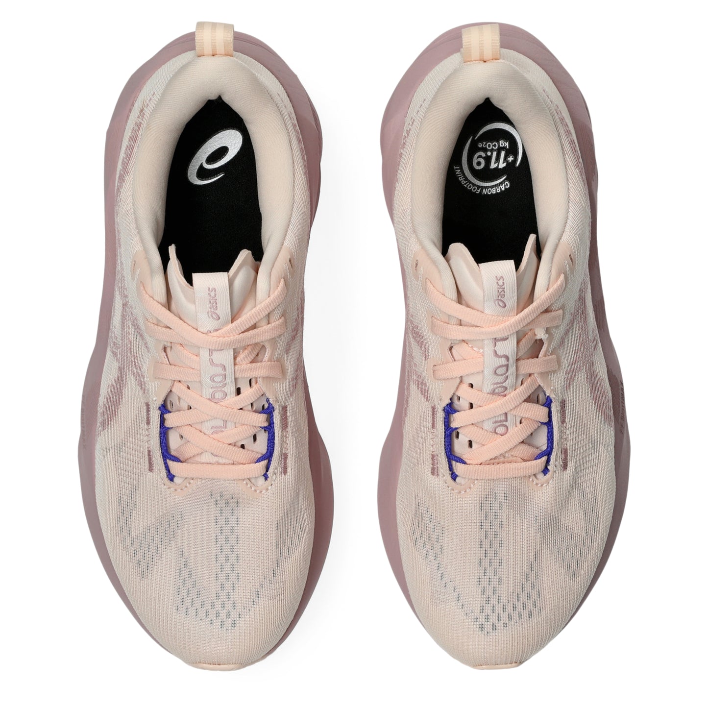 Pink Asics running shoes on a white background