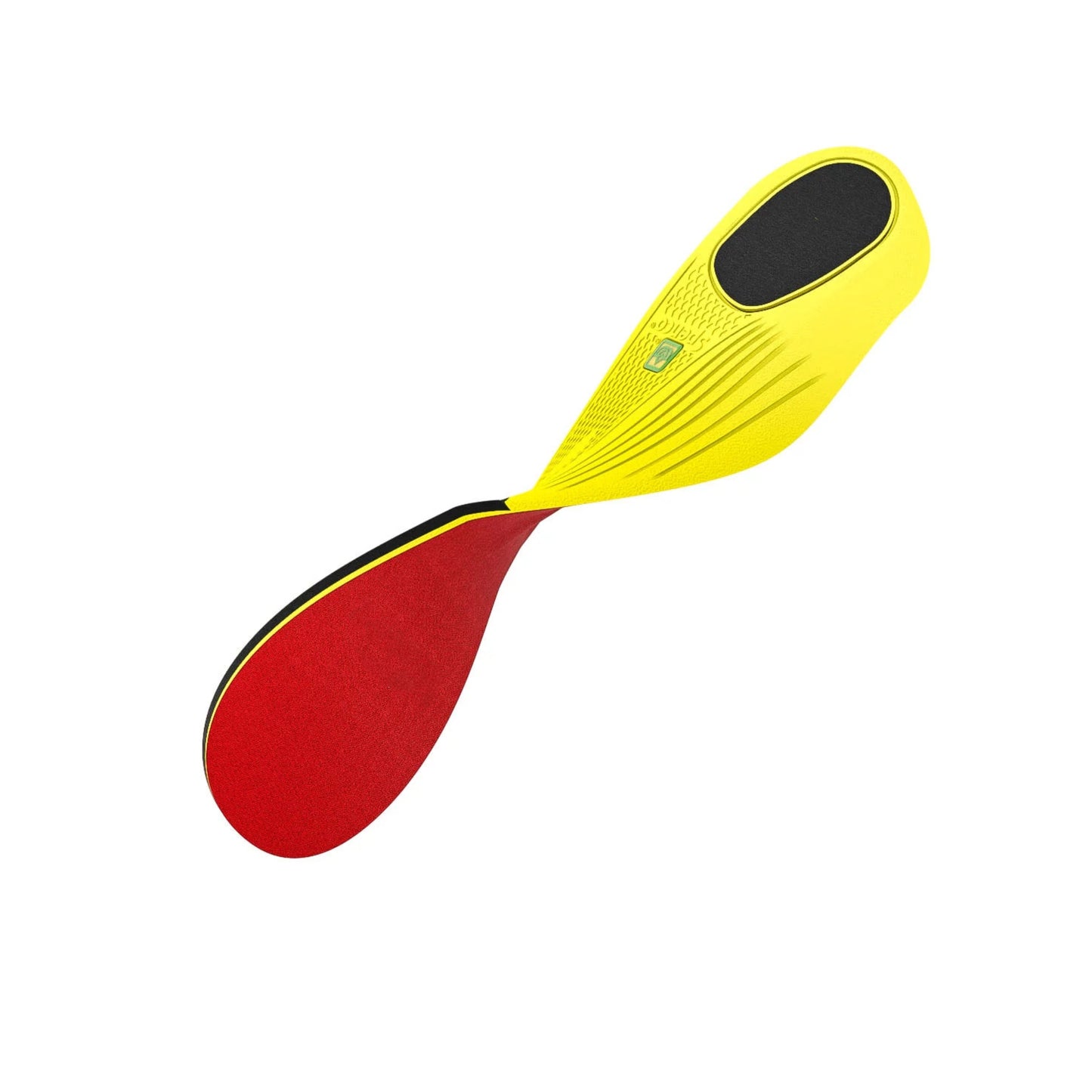 Yellow and red shoe insole on a white background
