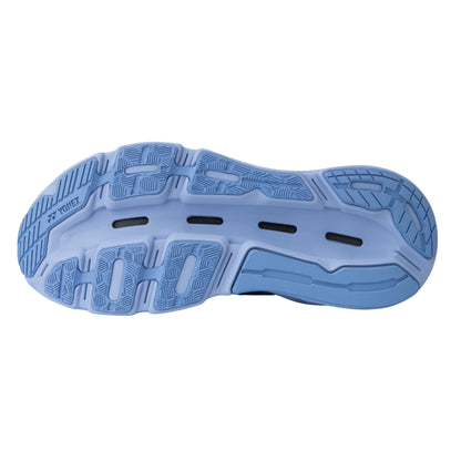 Blue shoe sole with textured pattern on a white background