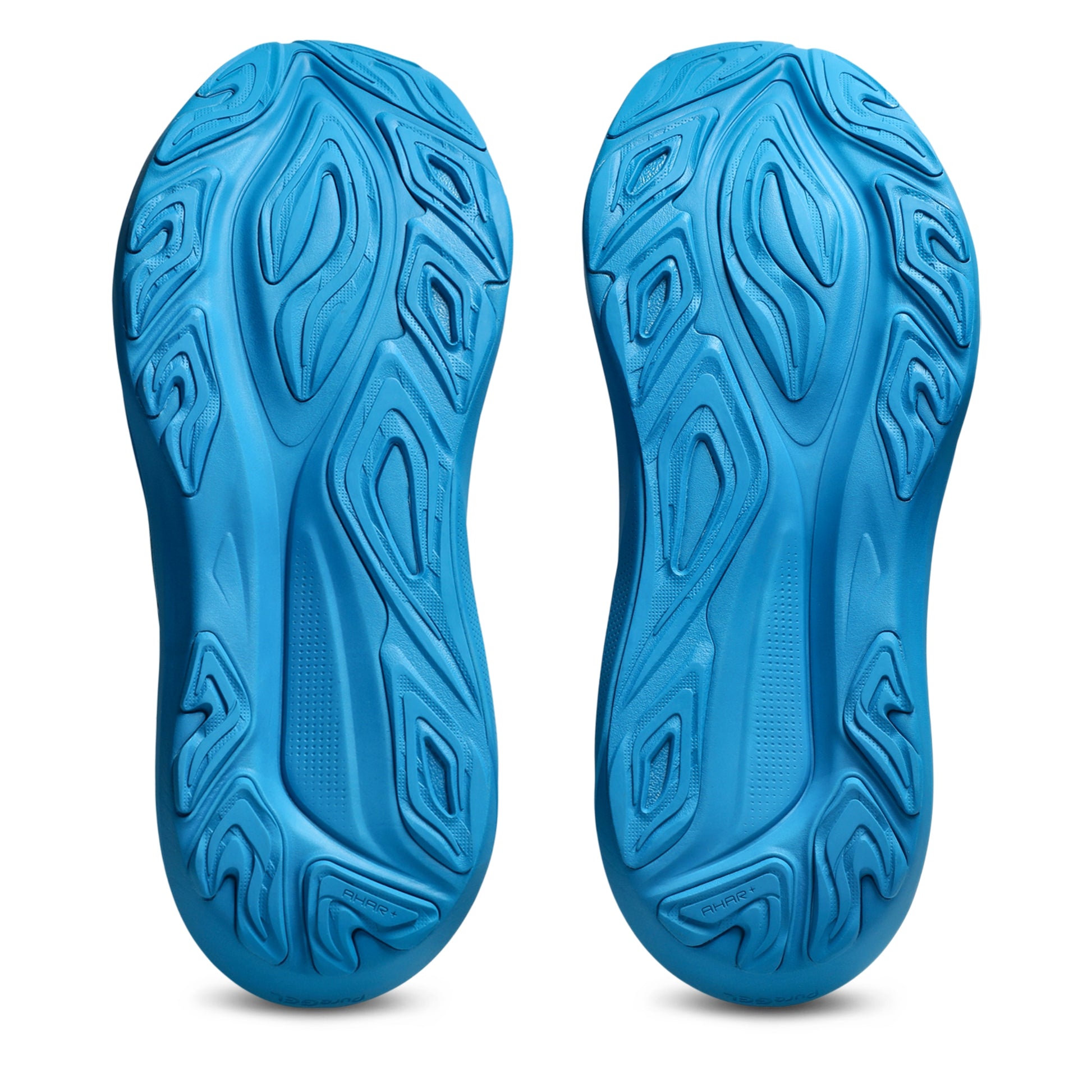 Blue shoe sole with textured pattern on a white background