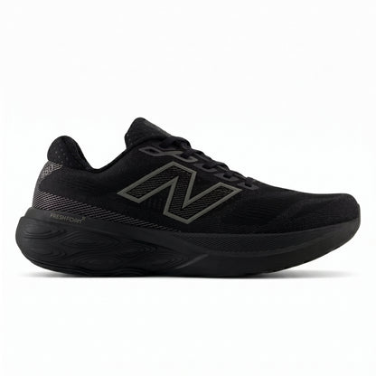 Black New Balance running with unique sole design on a white background
