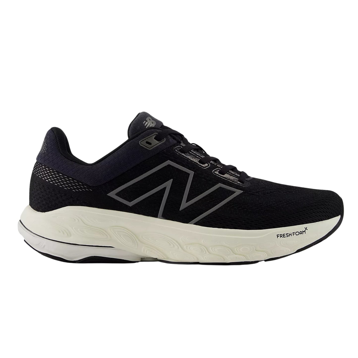 Gray New Balance running shoe with white sole on a light gray background