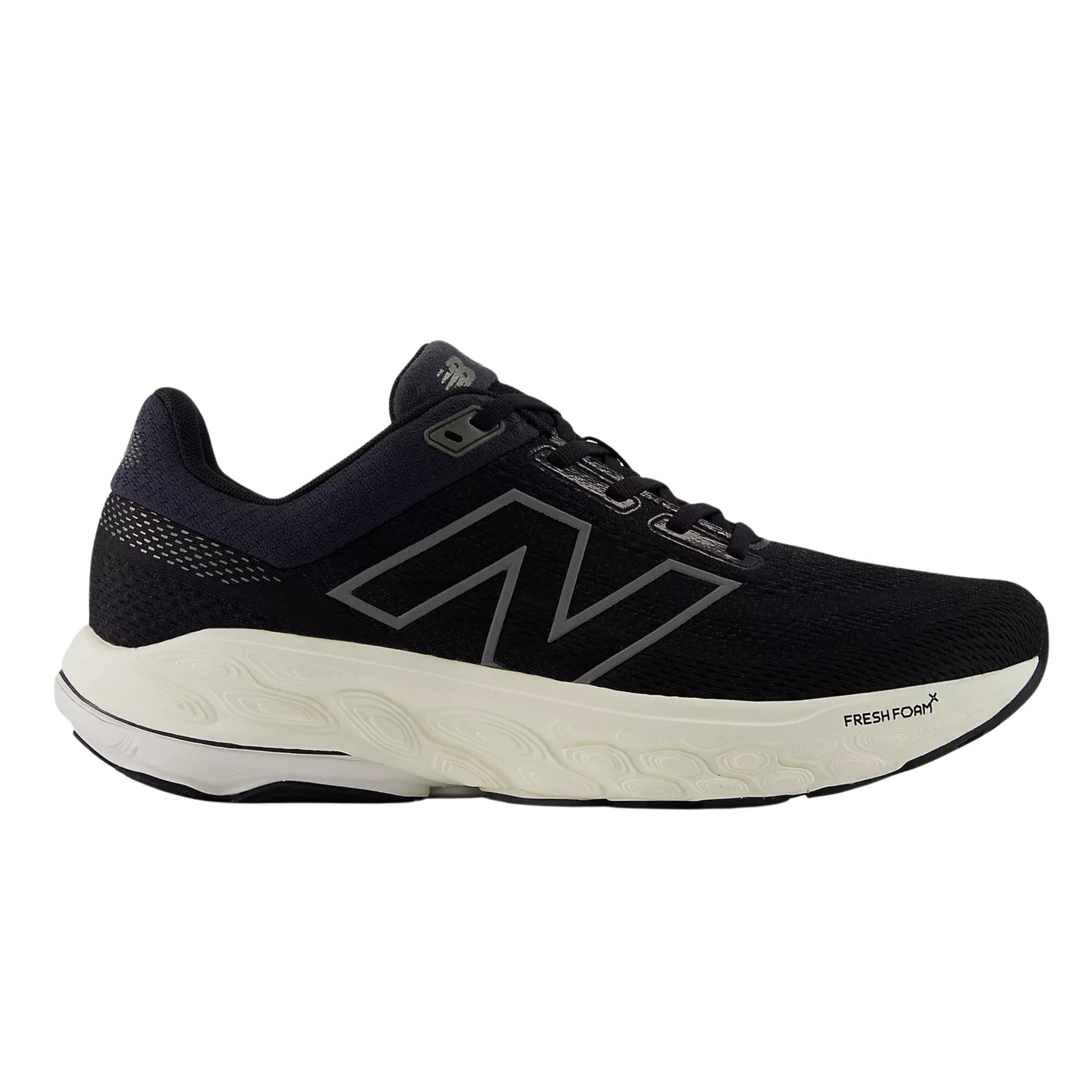Gray New Balance running shoe with white sole on a light gray background