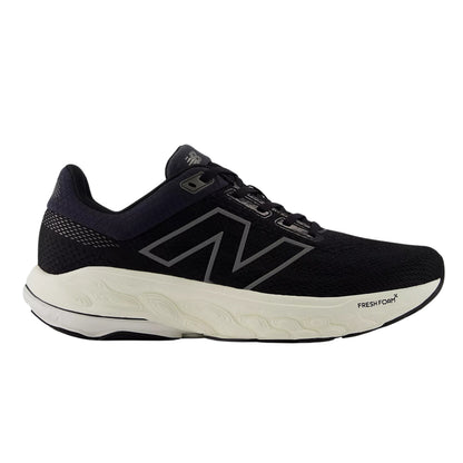 Gray New Balance running shoe with white sole on a light gray background