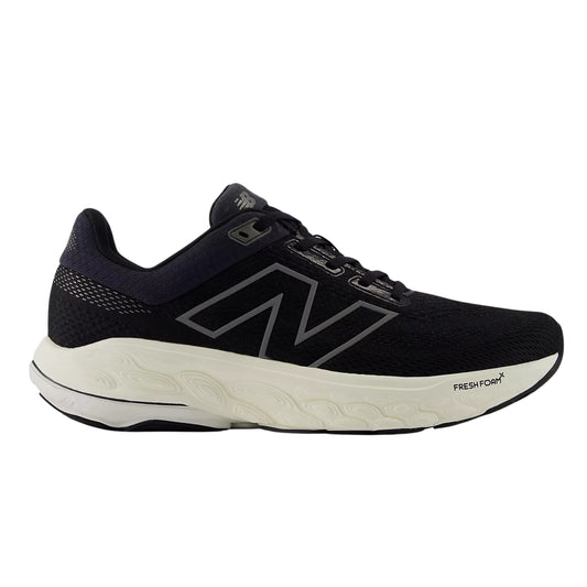 Gray New Balance running shoe with white sole on a light gray background