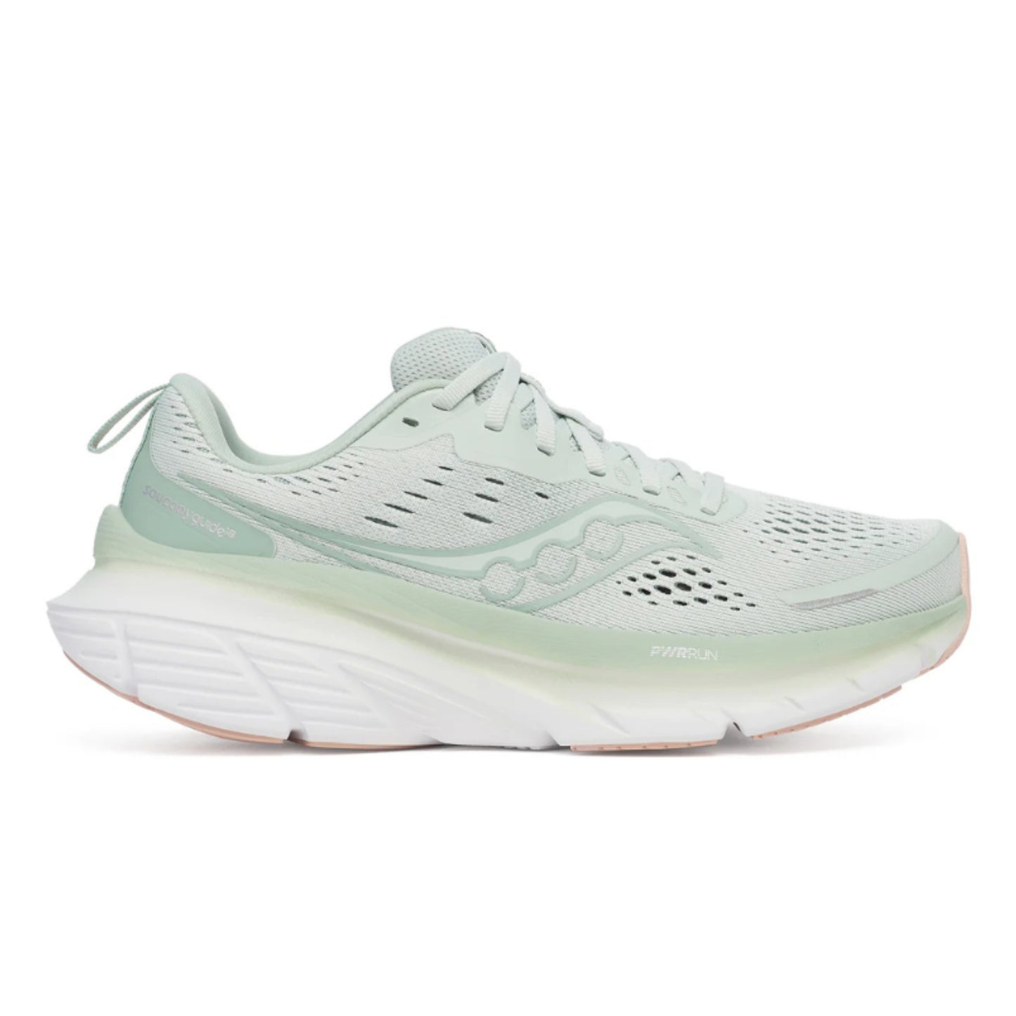 Light green running shoe on a white background