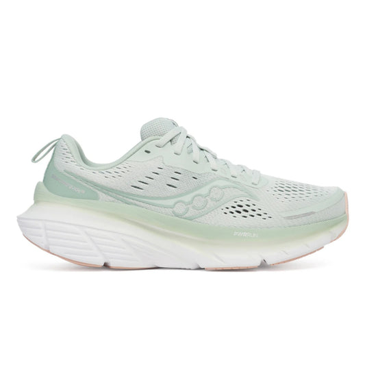 Light green running shoe on a white background