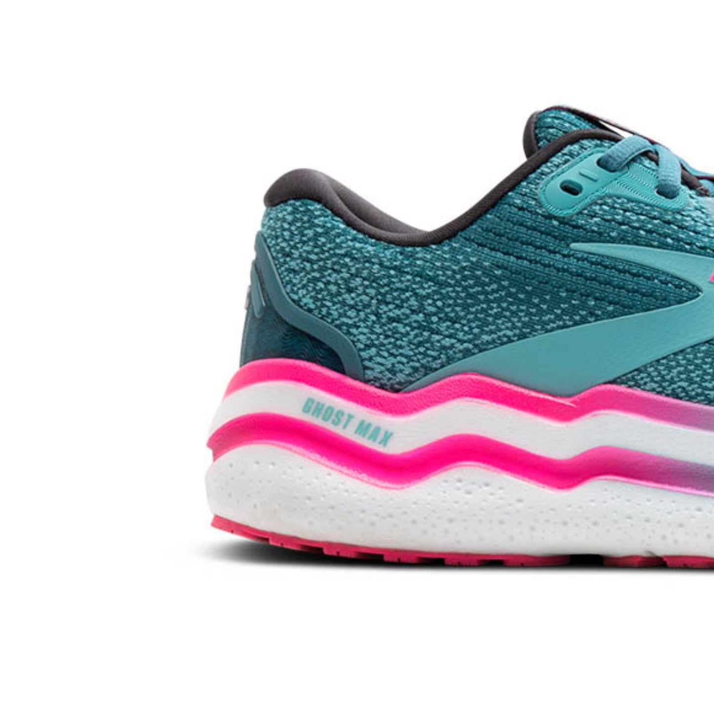 Storm blue running shoe with pink and white sole on a white background
