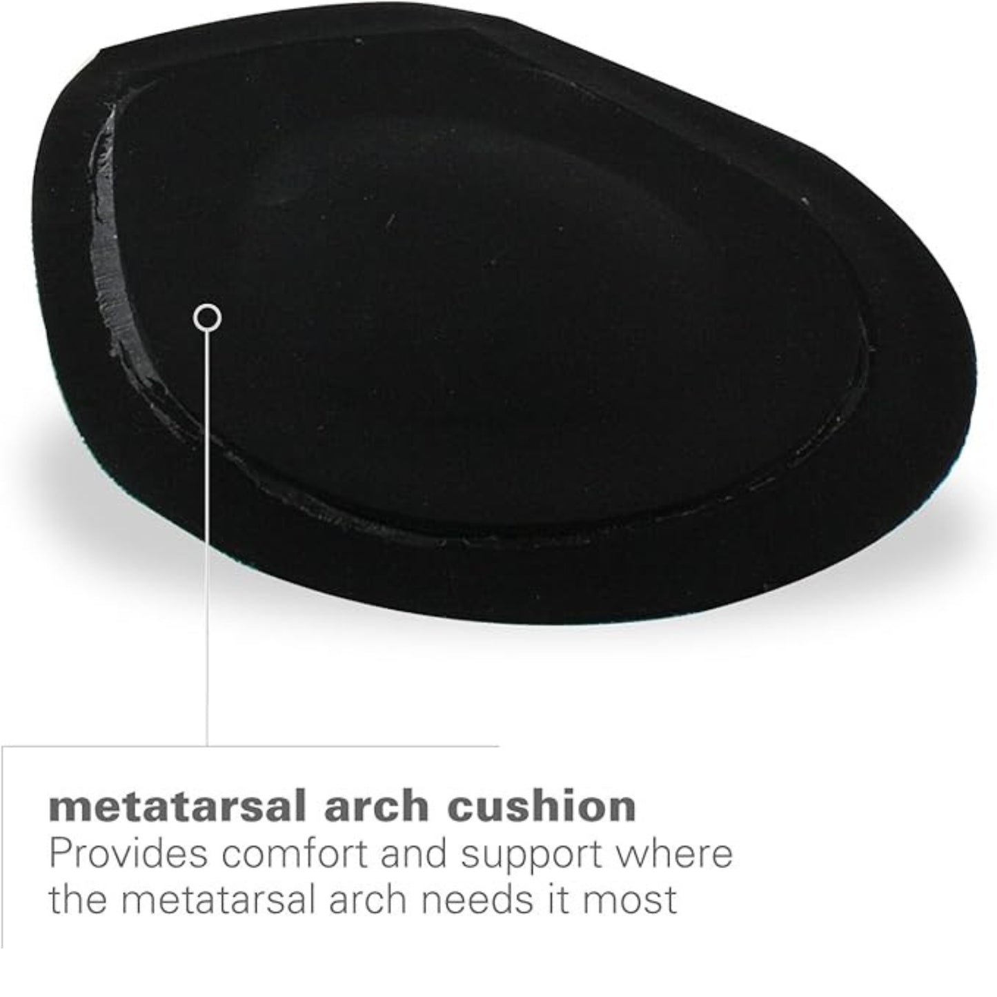 Bottom view of insole arch cushion on a white background