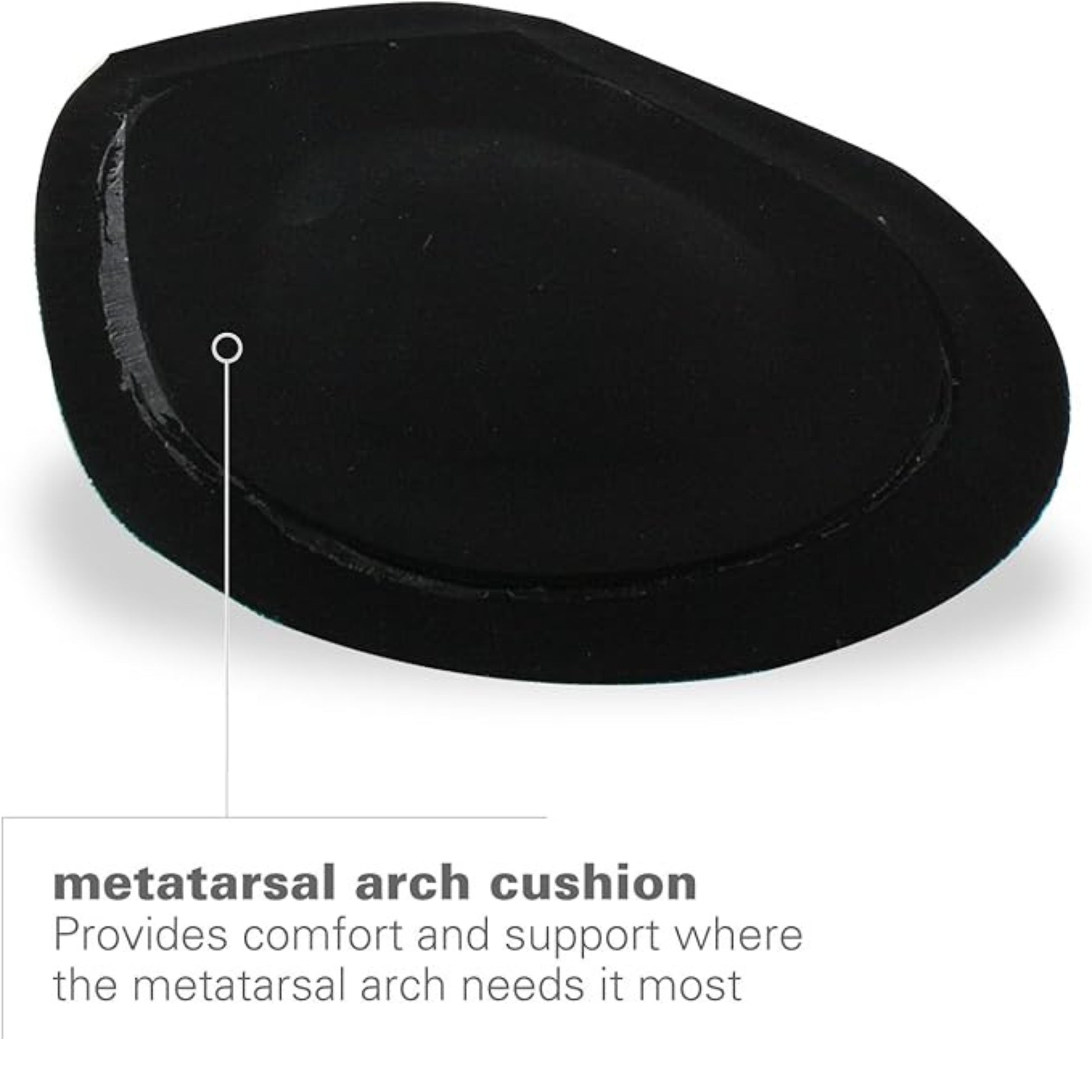 Bottom view of insole arch cushion on a white background