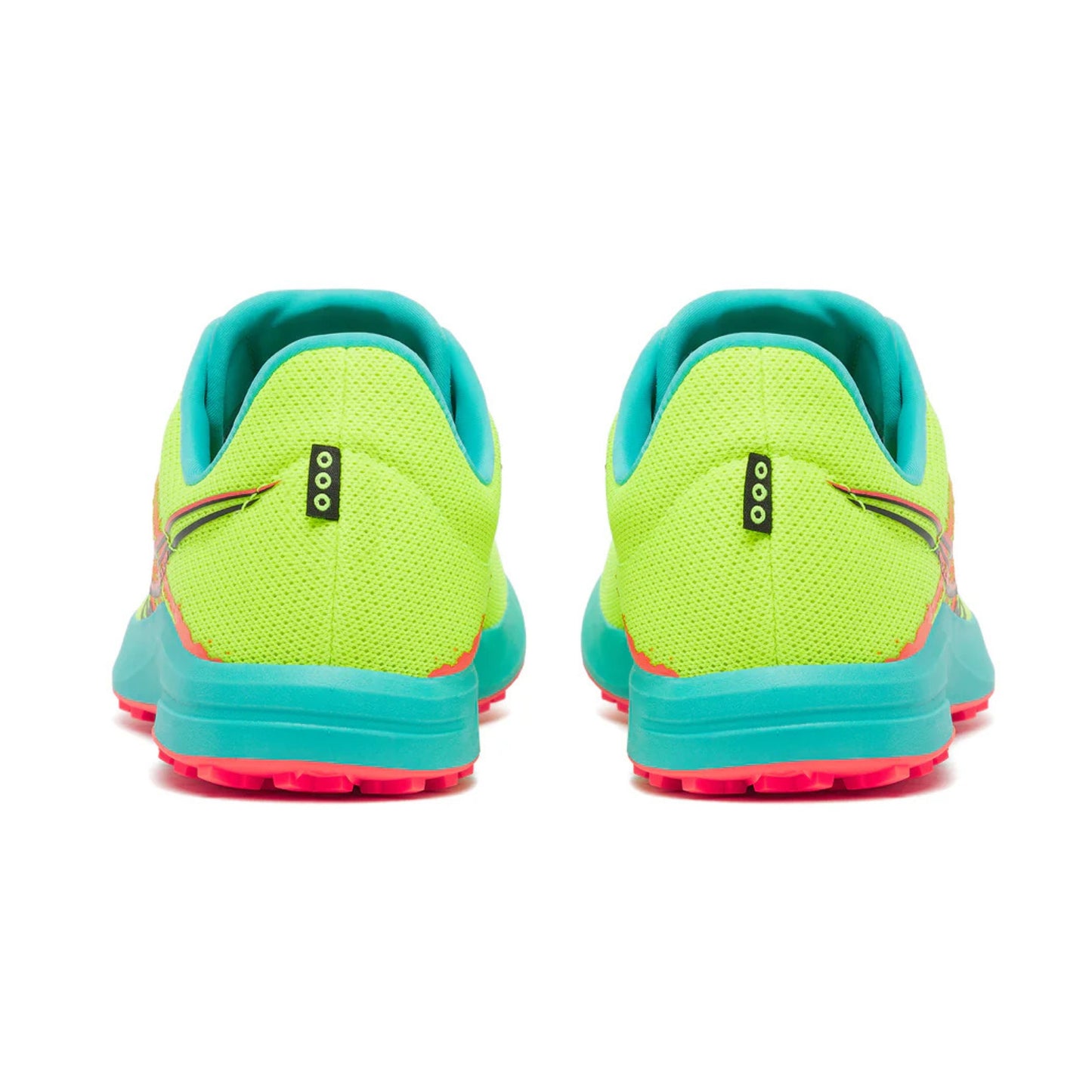 Pair of green and blue running shoes on a white background