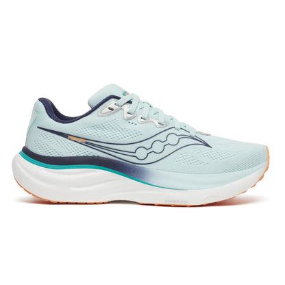 Light blue Saucony running shoe with dark blue accents on a white background