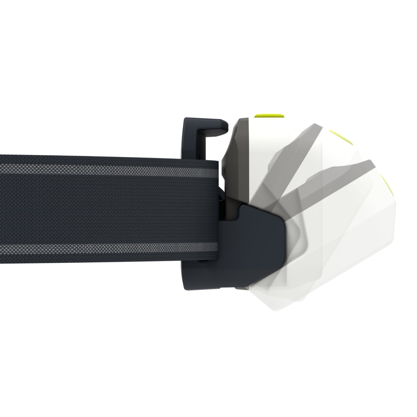 Close-up of a Black LED lenser headlamp on a white background