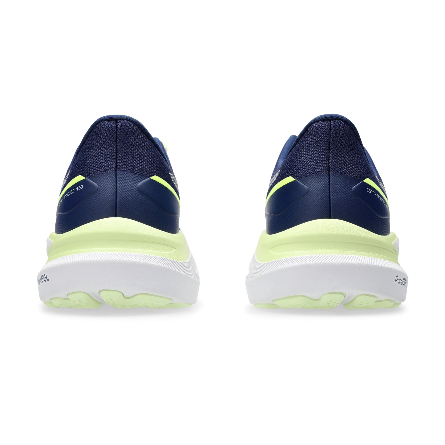 Blue and green athletic shoes on a white background