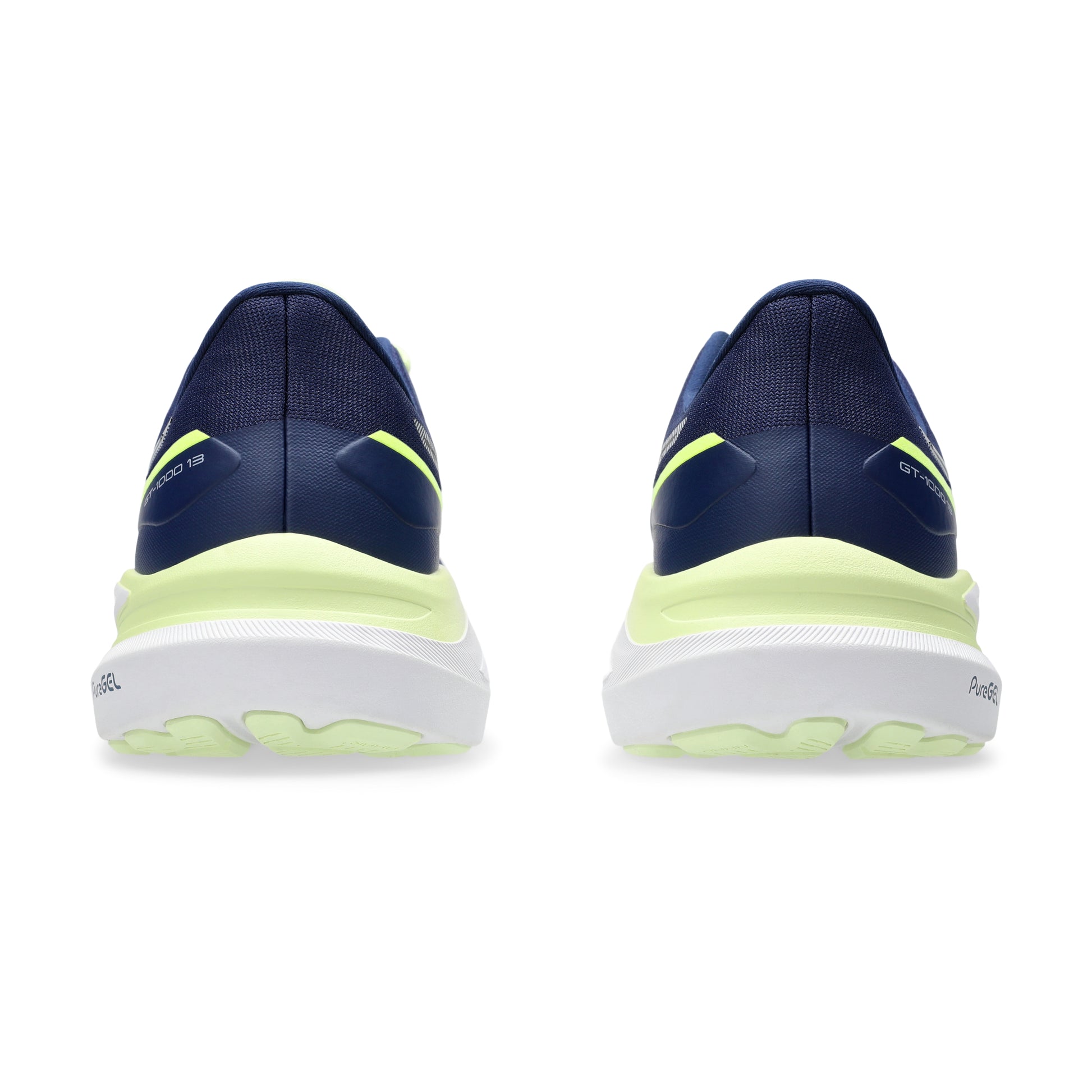 Blue and green athletic shoes on a white background