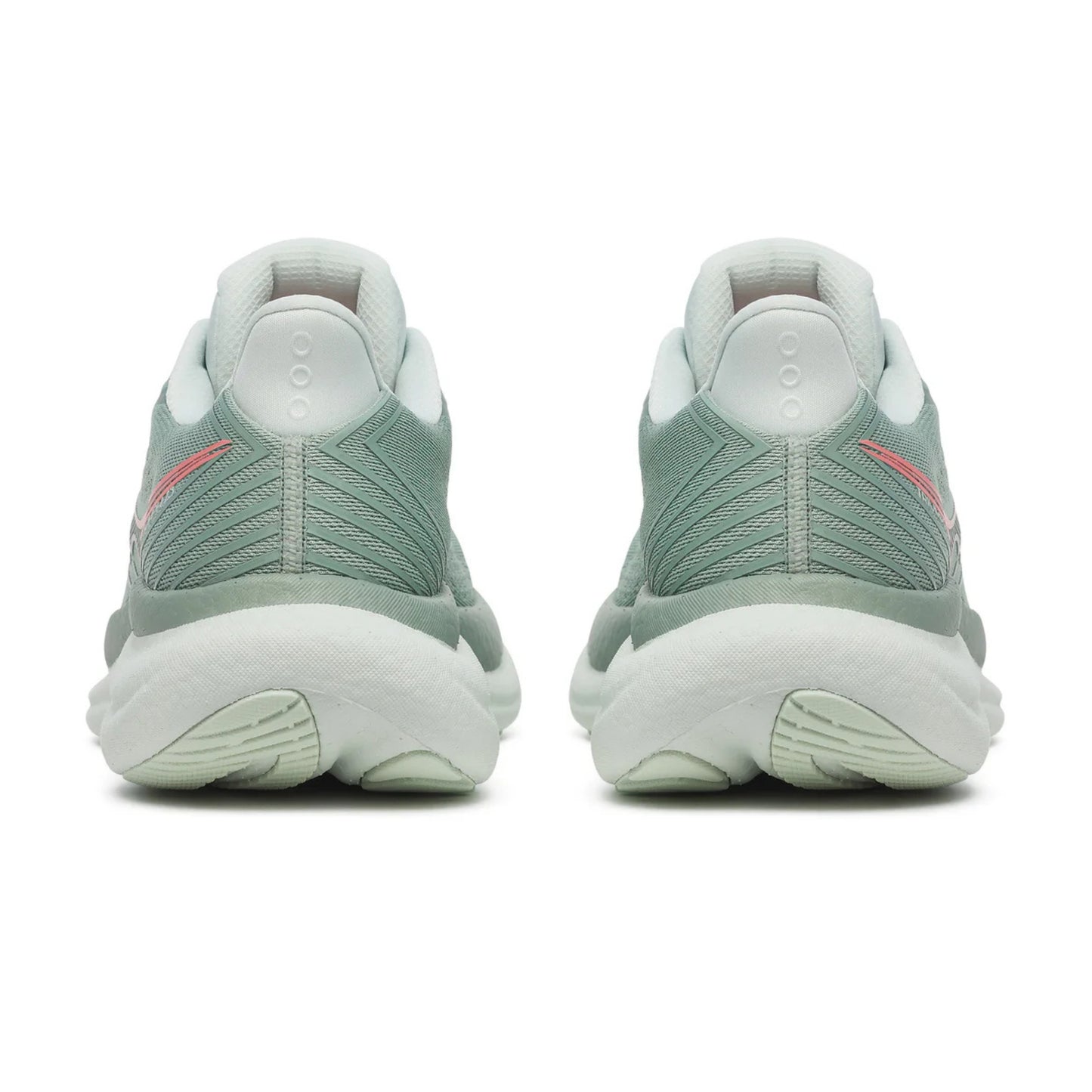 Olive green with a light green sole back of running shoe